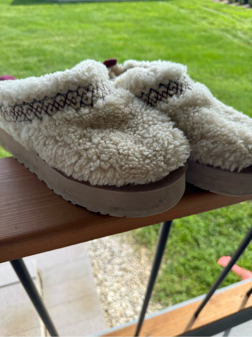 UGG Cream Shearling Mule Slippers with Brown Trim